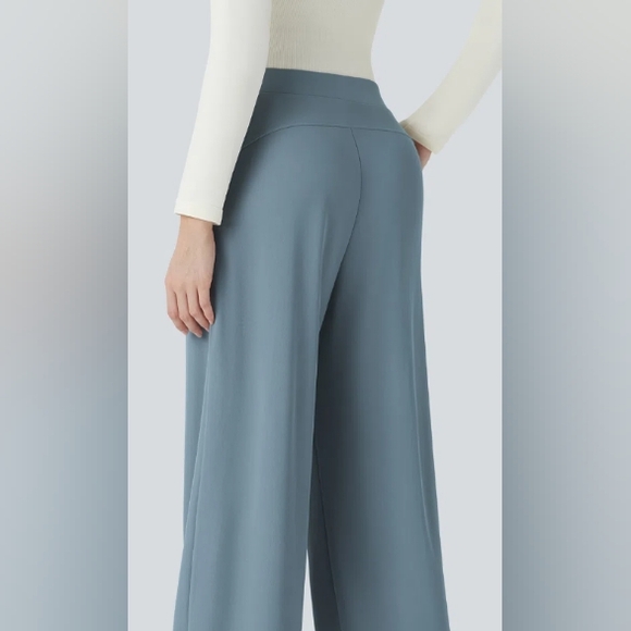 Halara Flex Micro Waffle Pants PXL Light Blue Wide-Leg High Rise Pockets NEW - Picture 6 of 14